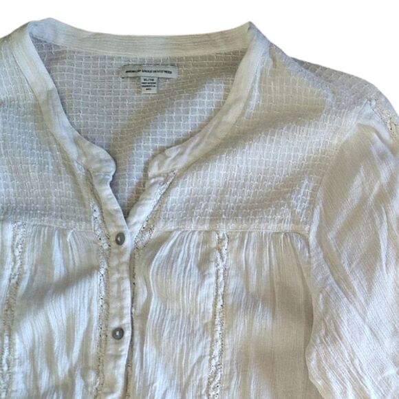 American Eagle 2015 White Crochet Lace Long Sleeve Button Up Shirt XL - Picture 2 of 13